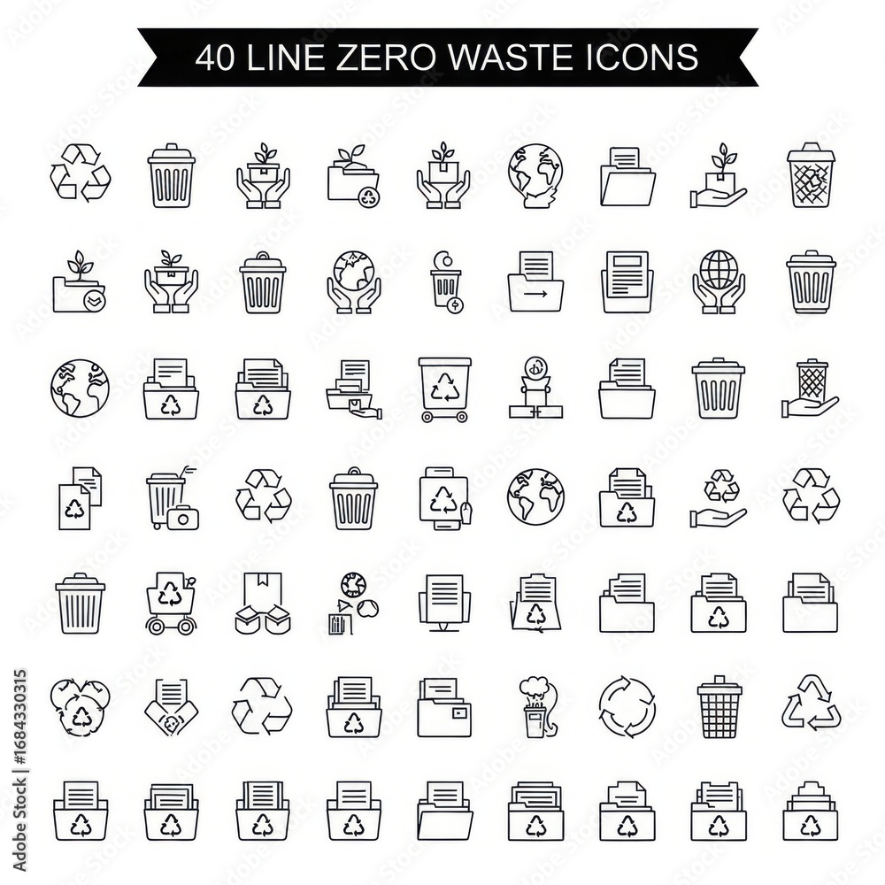 Fototapeta premium 40 Line Zero Waste Icons Collection for Eco Friendly Design
