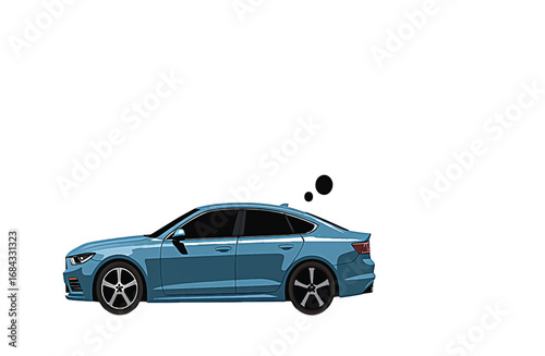 Sleek blue sedan car with modern design features, depicted in a minimalist style on a clean background, representing contemporary automotive elegance and urban mobility