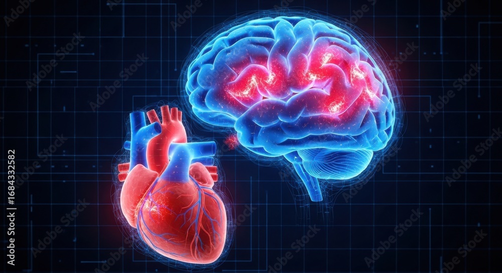 Fototapeta premium The interconnected relationship between the human brain and heart