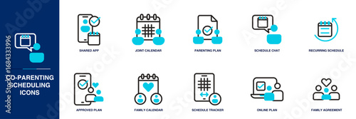 Co-parenting Scheduling Apps Blue Colored Outline Icon Set