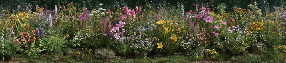 Fototapeta premium 360° hdr panorama of vibrant flower garden