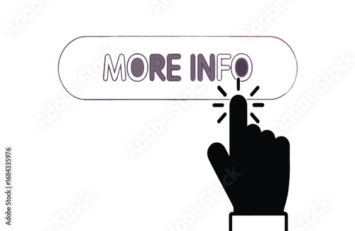 Hand pointer clicking a web button, symbolizing a user seeking more information online. Vector graphic illustration for user interface and website design concepts