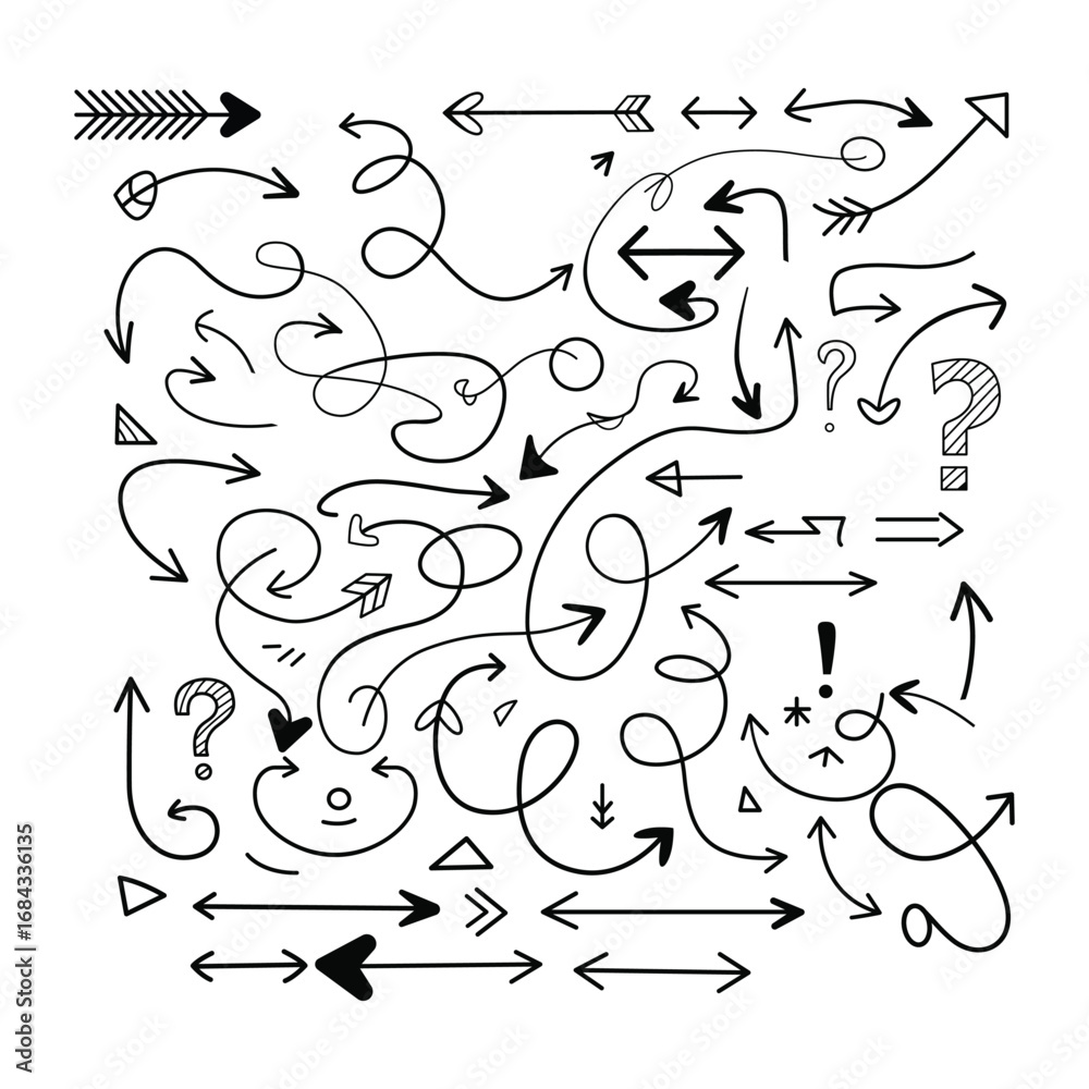 Obraz premium Hand Drawn Arrows Collection Vector Illustration Set of Directional Symbols and Sketch Style Graphic Elements for Design Projects and Presentations