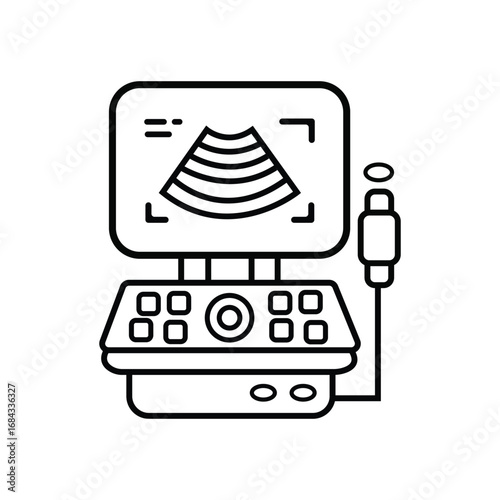 Stock Outline art Medical Ultrasound Equipment Vector Illustration with Sonogram Image - Hospital Equipment