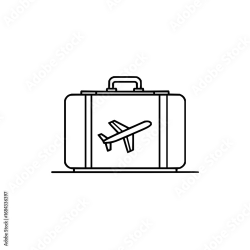 Travel suitcase with airplane icon for vacation trip and tourism concept vector illustration line art style