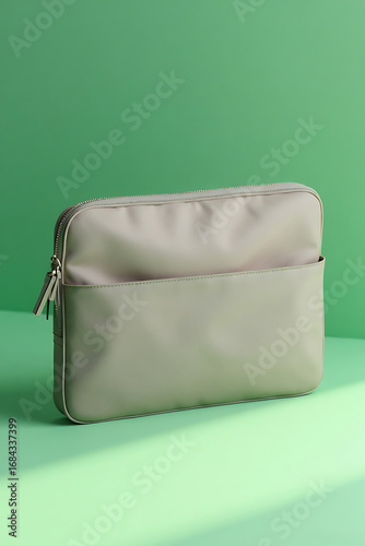 Sleek Silver Laptop Sleeve on Green Background in Studio Setting