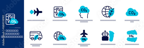 Travel Carbon Footprint Blue Colored Outline Icon Set
