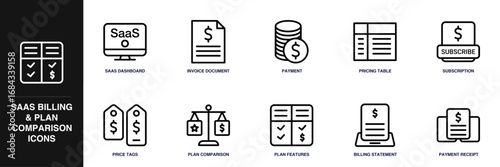 SaaS Billing & Plan Comparison Line Icon Set