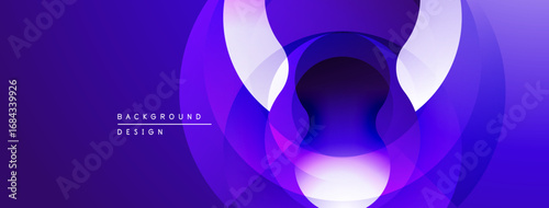 Abstract purple design features layered circles, creating luminous central glow. Smooth gradients suggest depth, modern aesthetic.