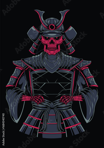 Samurai Skull Dark Japanese Warrior Skeleton Vector Illustration