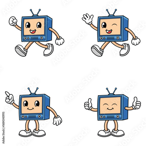Set of Television Retro Cute Character Vector Illustration