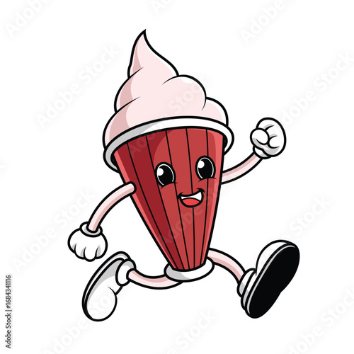 Running Cupcake Ice Cream Retro Cute Character Vector Illustration
