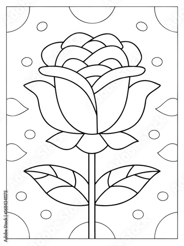 Outline Rose with Circles and Petals Coloring Page vector illustration