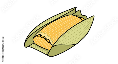 A single tamale wrapped in corn husk, ready to eat.
