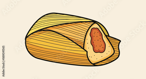 A delicious tamale, partially unwrapped, showcasing its savory filling.