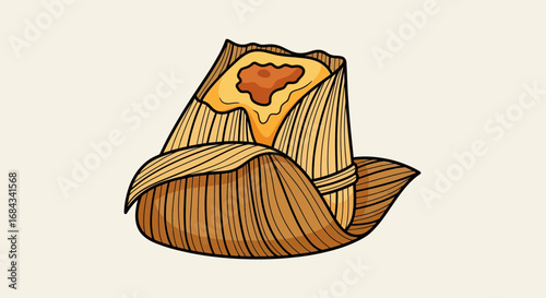 A delicious, steaming tamale wrapped in corn husks, showcasing its golden filling and traditional presentation.
