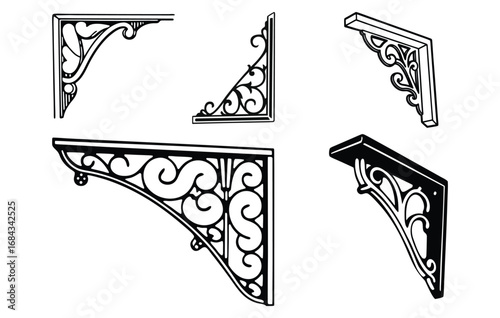 A Collection of Ornate Bracket Designs with Decorative Elements and Swirls.