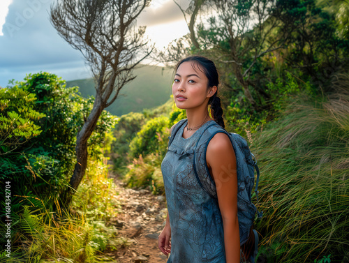 portrait of a young woman on a hike
