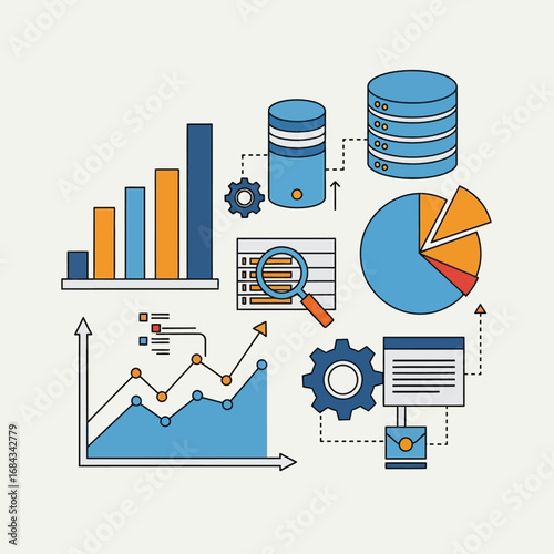Vector illustration of data analysis, big data processing, and business intelligence concepts