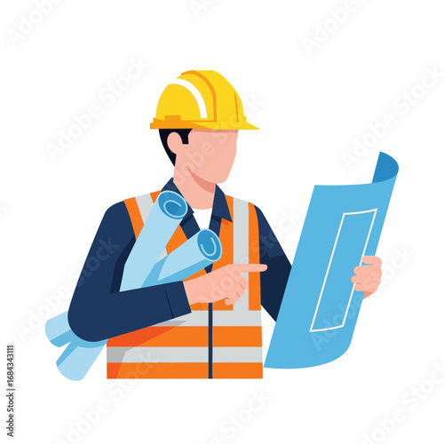 Construction Worker Inspecting Blueprints