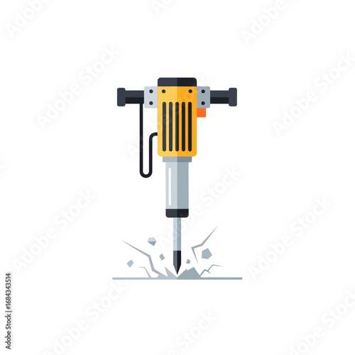 Vector illustration of a powerful jackhammer breaking concrete