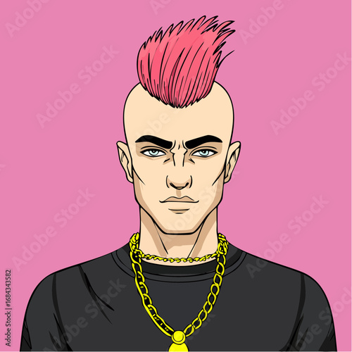 young swedish punk youth in pastel buzz cut and studded accessories vector portrait design rebel attitude showcase in flat style