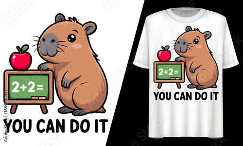You Can Do It, Cute Capybara Motivation Quote, T-Shirt Design.