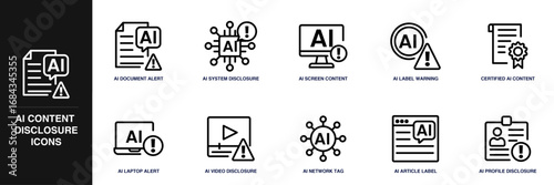 AI Content Disclosure Line Icon Set