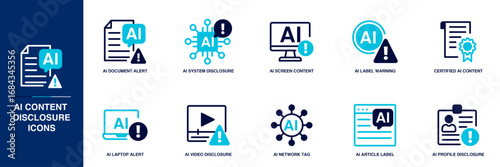 AI Content Disclosure Blue Colored Outline Icon Set
