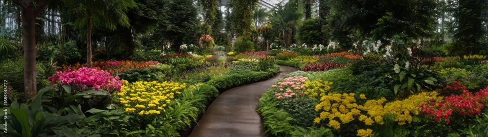Fototapeta premium Vibrant flower garden nature hdr panorama view
