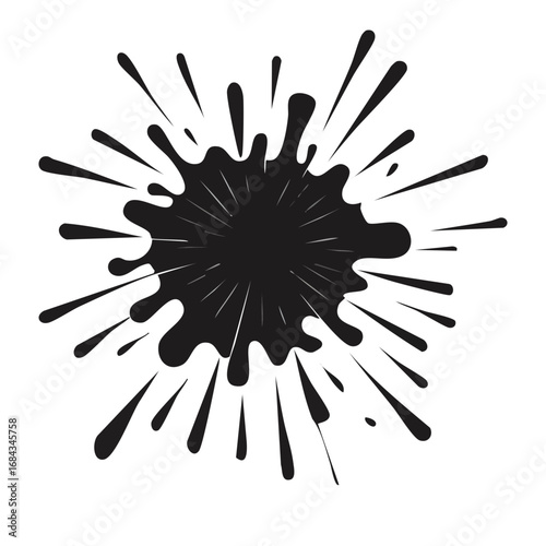 A spiky black ink splatter radiating outward from a central point, a classic grunge element.