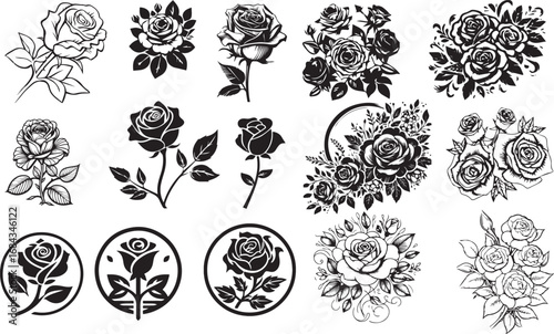 Wallpaper Mural set of black and white flowers rose Torontodigital.ca