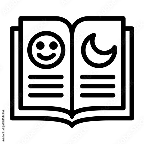 Day & Night Journal Line Icon of Digital Habit Journal & Mood Diary Icon Set