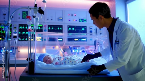 newborn baby in hospital ICU incubator