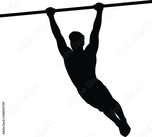 Athlete hanging on horizontal bar silhouette exercise