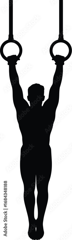 Fototapeta premium Gymnast hanging from rings gymnastics athlete