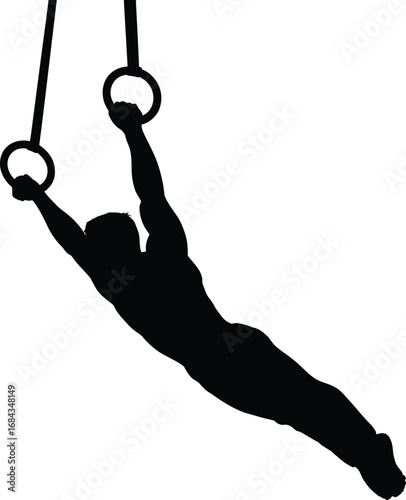 Gymnast performing on rings gymnastics athlete