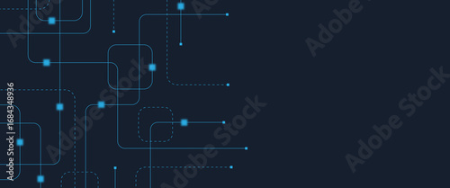 Abstract digital AI circuit board background with tech icons. Digital technology motherboard texture design. Engineering circuit board concept for poster, header, banner, website, presentation