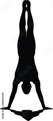 Person performing handstand with legs together silhouette