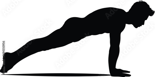 Silhouette of man performing push up black silhouette