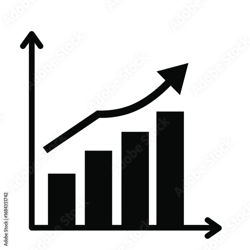 Bar chart showing upward trend and growth arrow vector