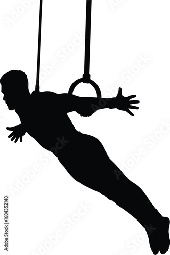 Gymnast performing on rings gymnastics athlete