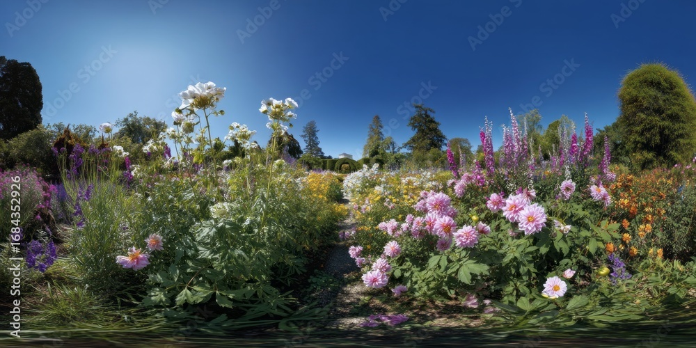 Obraz premium Vibrant 360° flower garden panorama