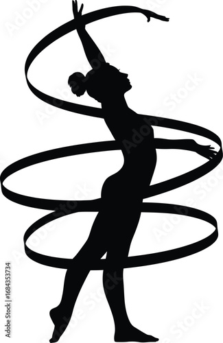 Rhythmic gymnast performing with ribbon rhythmic gymnastics