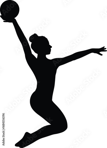 Gymnast performing with ball rhythmic gymnastics athlete