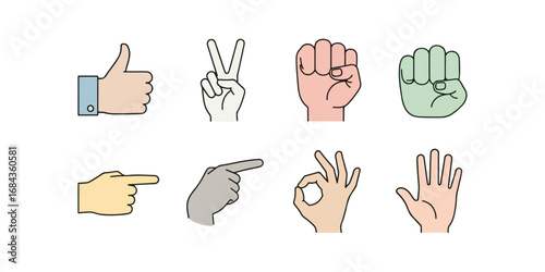 Various hand gestures illustrations