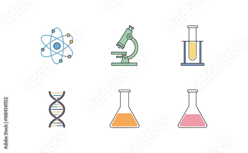 Science icons flat style illustrations