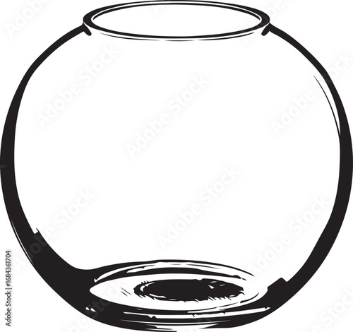 Empty Fish Bowl Outline Illustration Clear Vessel Ready for Aquatic Life and Decorative Fillings Vector Graphic
