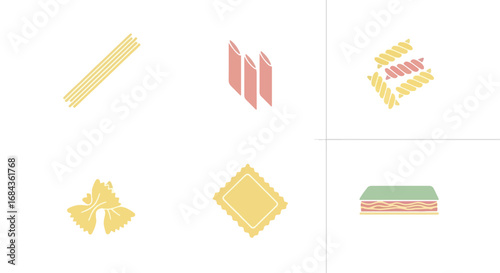 Various pasta shapes illustration