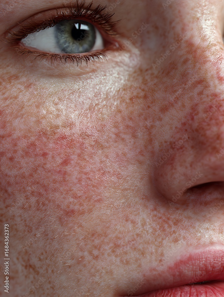Fototapeta premium Close-up of white skin, showing red marks from allergies